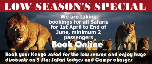 Book your Kenya Safari for the low season and enjoy huge discounts on Beach Hotels, Safari Lodges and Safari Charges - Click Here